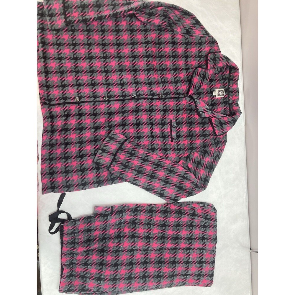 Anne Klein Women’s Size XL 2 Piece Pajama Set Pink Gray Black Houndstooth EUC